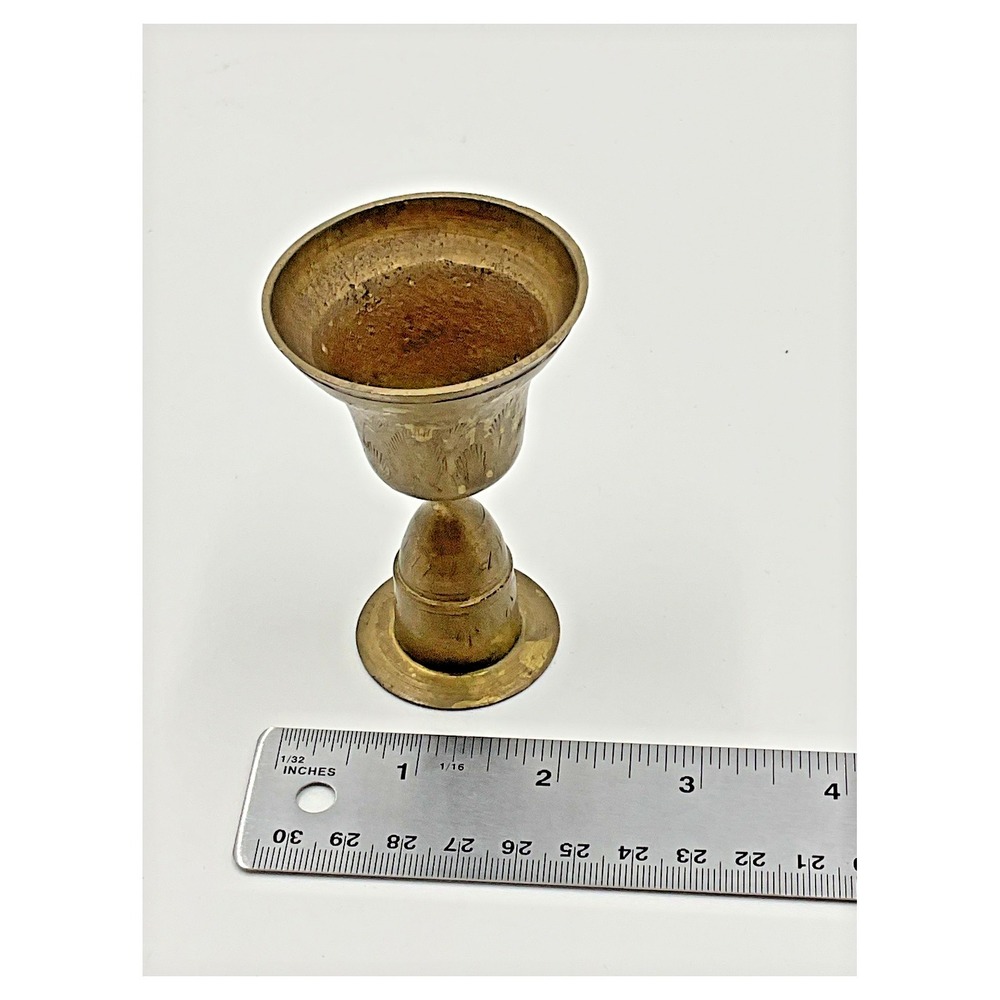 Vintage Antique Brass Chalice Candle Holder Hand Engraved